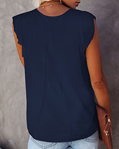 Alice Co Women's Chiffon V Neck Blouse Sleeveless Layered Shirt Casual Flowy Navy Blue Tank Tops L #TOP4