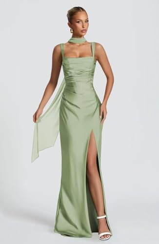 Bridesmaid Dresses for Wedding 2025 Pleated Satin Formal Dress with Slit for Women4