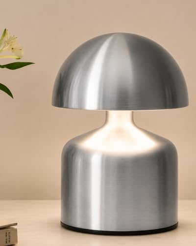 Image of Homesake Table Lamp Portable Lamps for Bedroom, Night Lamp, Table Lamp for Bedroom & Living Room, Bedside Lamp, Dimming, 3 Colour Touch Control, Wireless Charging, Metal Mushroom, Nickel Gold