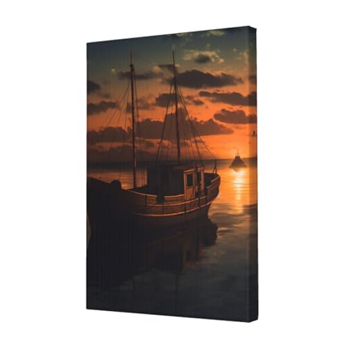 Impressions sur toile de peintures à thème bateau crépuscule encadrées