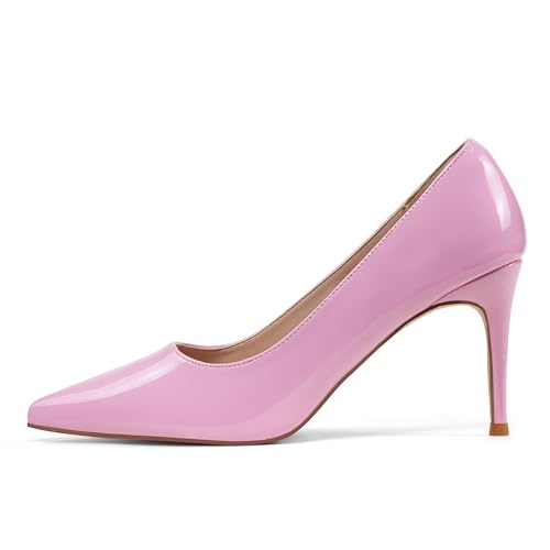 Zhabtuc Escarpins Stiletto en Cuir Verni, Bout Pointu, Talon 8 cm pour Mariage & Bal, Rose, 39 EU