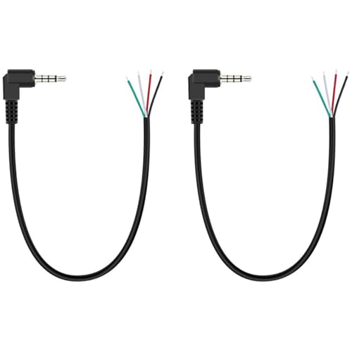 Greluma 2 Pcs Câble audio stéréo TRRS 4 pôles à angle droit de 30 cm, fiche mâle 3,5 mm à 90 degrés vers extrémité ouverte, connecteur jack 3,2 mm pour...