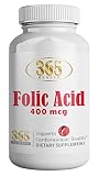 365 Health Folic Acid Supplement, (365 Tablets) Supports Cardiovascular Health, 400mcg, 365 Tablets