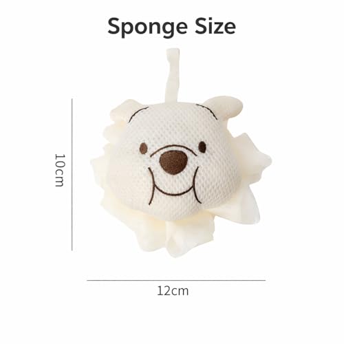 Image of Luxe Home International Bath Sponge For Kids And Adult Microfibre Soft Shower Loofah Panda Pattern Gentle Skin Exfoliating Body Scrubber For Toddler Cream 10x12cm Pack Of 1
