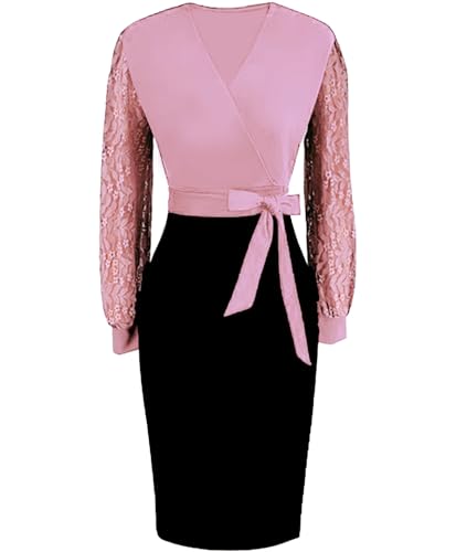 Image of BOGURST Semi Formal Church Dresses for Women Bishop Sleeve Sexy V Neck Bodycon Midi Dresses