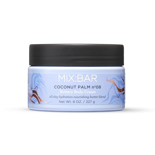 MIX:BAR Coconut Palm Lightweight Body Cream for Women Hydrating & Moisturizing Shea + Cocoa Butter Jojoba + Avocado Oil Paraben Free Vegan 8oz