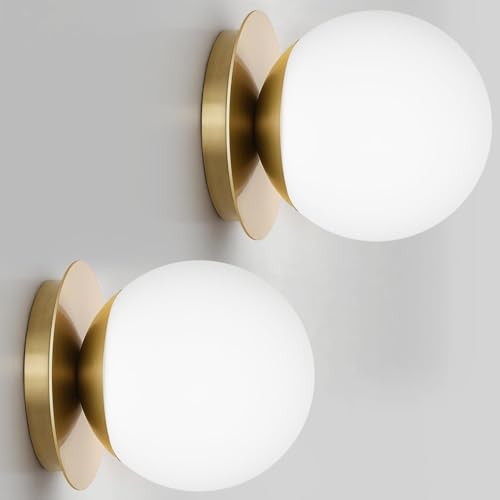 Meybiok 2 Pack Wall Sconces, Modern Globe Sconces in Aged Brass, Wall Light for...