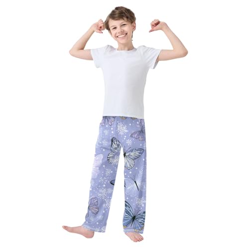 Butterfly Snowflake Boys Long Pants Soft Trousers Elastic Waist Kids Lounge Bottoms with Pockets S-XL3