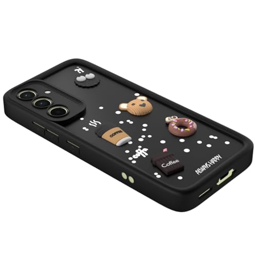 Image of Bintage CASE Cute Fun Taddy Cartoon 3D Ball Bear Milk Cake Coffee Silicon Case Full Body & Camera Protection Back Cover Compatible for Samsung Galaxy A55 5G - Black