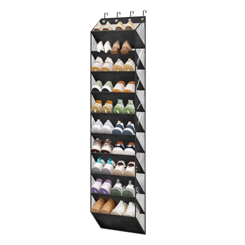 Elvaesther Over The Door Shoe Organizer, 10 Tier Hanging Shoe Rack with 4 Metal Hooks, Door Hanging Organizer for Closet, 20 Pairs, Shoe Holder Hanger for Sneakers Boots Hanging Storage Bag 10 Tier