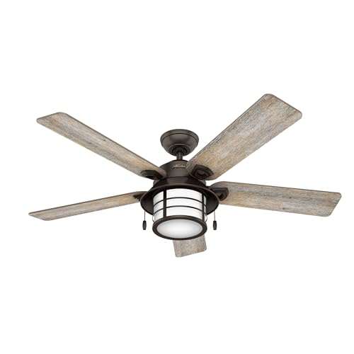 Hunter 54 inch Outdoor or Indoor Ceiling Fan with LED Light - Rustic Ceiling Fan with Pull Chain, For Bedroom, Living Room, or Patio, Standard Mount, No Remote - Key Biscayne 59273, Onyx Bengal