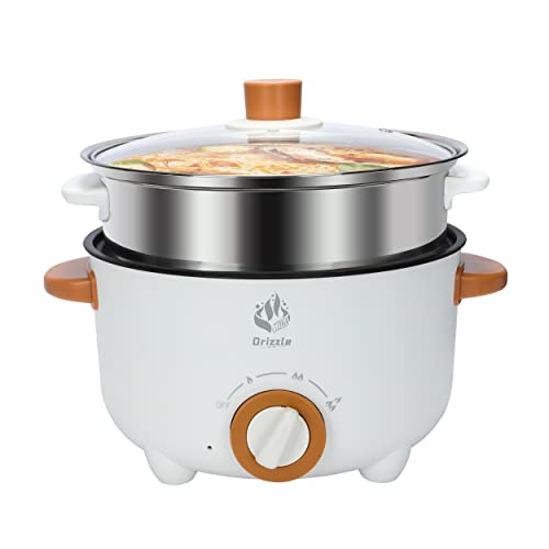 3L Hot Pot Cooker Skillet Steamer - Multifunction Frying Pan 110V Non-Stick Grill Stir-fried Stewed Cookware Steak Noodle Ramen Shabu Shabu Pot - Home Office Party Kitchen Dorm Cooking White