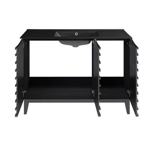 Image of Swiss Madison Cascade 48 in. Black Oak Bathroom Vanity with Black Ceramic Sink Top