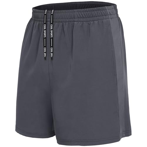 BOOJO Sporthose Herren Kurz Hosen Schnell Trocknend Sport Shorts mit Reißverschlusstasche Leicht Jogginghose Trainingshose(Dunkelgrau,L)