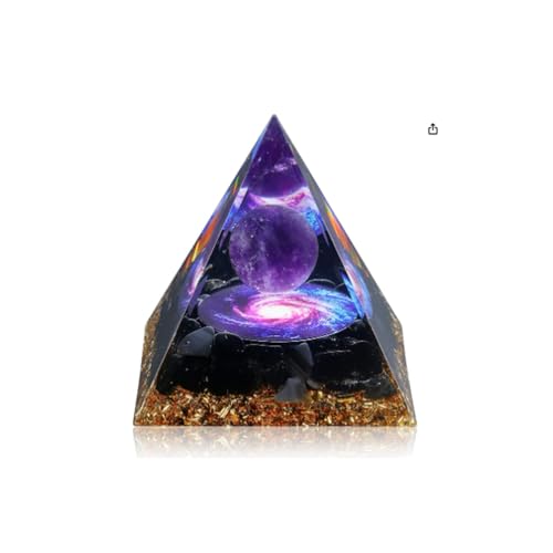Image of Orgone Pyramid with Healing Crystals - Amethyst & Obsidian Energy Generator for Positive Vibe, Stress Relief & Chakra Reiki Meditation - Pyramid Decor - Spiritual Gift for Success, Wealth & Prosperity