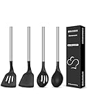 set di 4 utensili da cucina in silicone per wok, spatole per wok, cucchiaio da cucina con scanalature, antiaderente senza bpa, resistente al calore, manico in acciaio inox, miscelare, servire