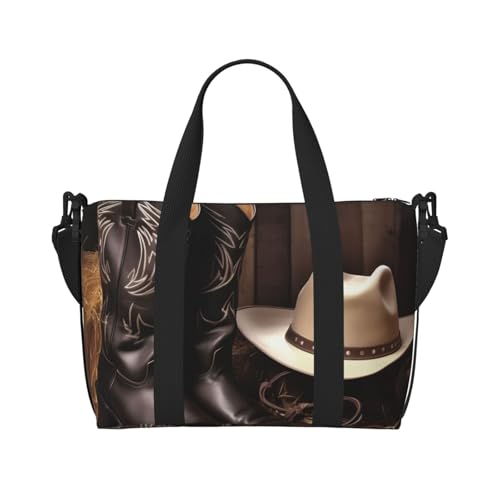 Travel Duffel Bags Personal Item Bag Carry on Luggage Bag Training Handbag Lightweight Waterproof Sports Gym Bag Cowboy Black Hat Western Boots Weekender Bag for Women Men