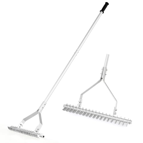 COSTWAY Arieggiatore per Prato 178 cm, Rastrello per Allentare Suolo da 50 cm in Alluminio con Manico Lungo e 19 Denti Curvi, Arieggiatore Manuale da Giardino e Cortile