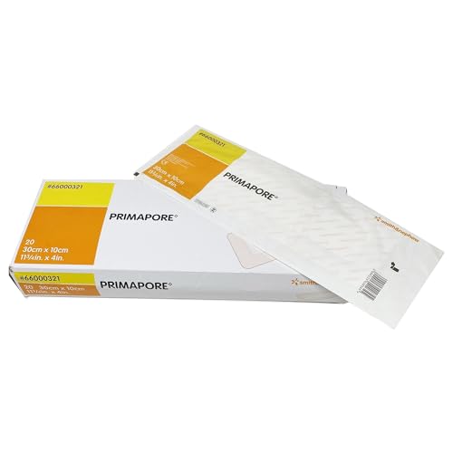 Smith+Nephew PRIMAPORE◊ Peripheral IV Adhesive Dressing, Adhesive Non-Woven Island Dressing, Absorbent Wound Dressing Pads, Sterile Wound Care Products, Pack of 20 (11 3/4 x 4 inches),White