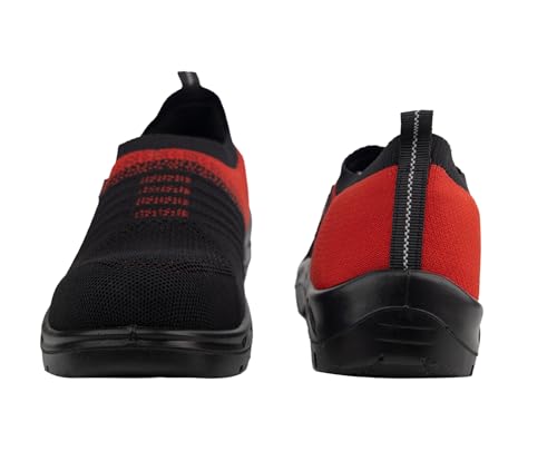 Image of KARAM Flytex FS202 Safety Shoes for Men | Sporty Design, Lightweight with Single Density | Antistatic, Antislip, Oil & Heat Resistant with Fiber Toe | Red & Black | Size-07