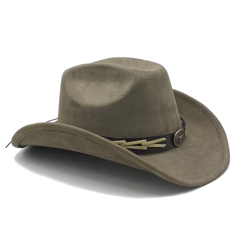 Image of Western Cowboy Hat for Women Men with Band Wide Brim Suede Cowboy Cowgirl Hat Western Style Hat