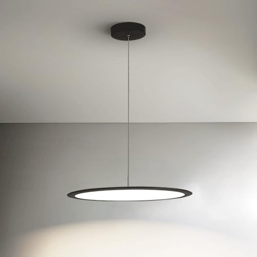 Image of 20W LED Acrylic Pendant Light Fixtures for Kitchen Island Hanging lamp 11.81" Disk Chandelier Ceiling Lighting 6000K Cool White Light Minimalist Style Dining Room Suspension Lights (Black-1-pack)