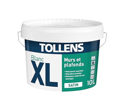 Tollens Peinture Professionnelle Blanche Satin - Spécial Pièces Humides XL Satin - Pour Murs, Plafonds - 10L = 120m2