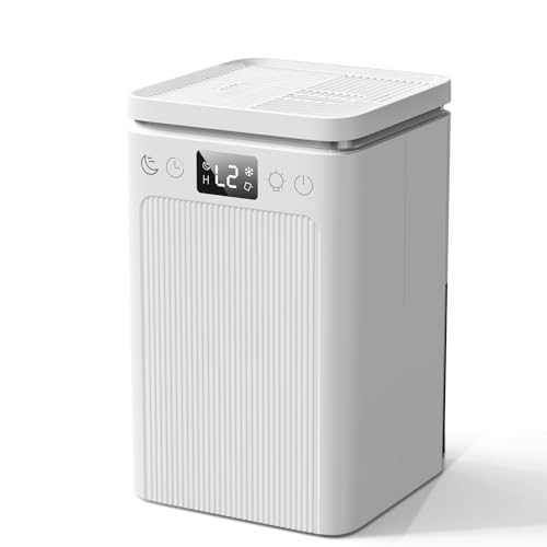 Deumidificatore Casa Elettrico Anti Muffa 2200ml Portatile - Ultra Silenzioso, Timer 2-12h, Spegnimento Automatico | LED 7 Colori | Per Bagno, Camera, Armadio (Bianco puro)