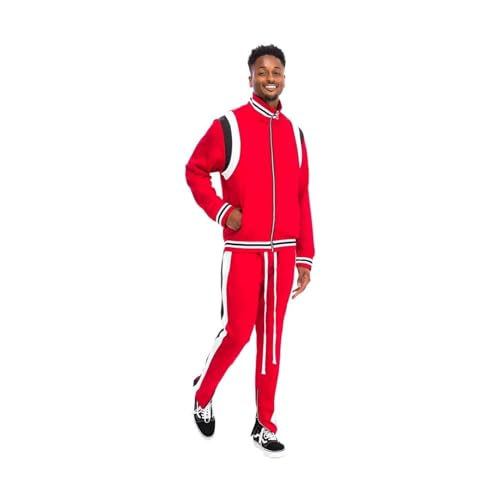 VacationGrabs Men's 2PC Track Sets - Mens Red Black & White Chevy