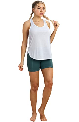 icyzone Camiseta sin Mangas de Fitness para Mujer Racerback Chaleco Deportivo, Pack de 2 (S, Blanco/Azul Cielo)