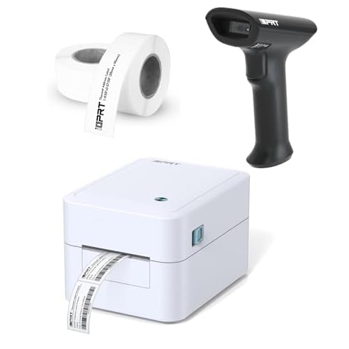 iDPRT Thermal Label Printer SP320E with iDPRT 1D 2D Barcode Scanner 1358 with 600pcs Labels(2 Rolls of 300pcs)