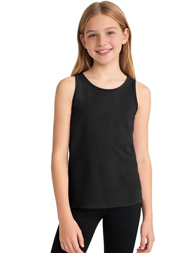 Auranso Girls Tank Tops Cotton Sleeveless Undershirts Athletic Shirts Racerback Dance Outfit Workout Tops Black 11-12 Years