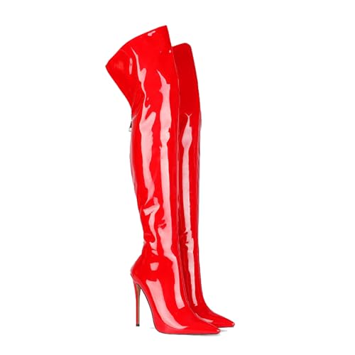 Image of Thigh high boots for women striped Back zipper Burgundy Zebra Print Over the knee Sexy gold white pointed toe Cow Print leopard Magenta stiletto heel