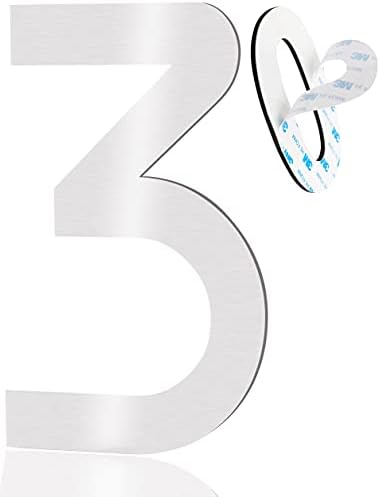 5 inch House Numbers, Self-adhesive Stainless Steel Modern House Numbers, Easy to Install Address Numbers for Houses (Silver Stainless Steel 3)