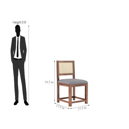 Image of Wooden 2 Chair for Living Room & Dining | Solid Wood Frame with Cane Backrest | Cushioned Seat | Modern Accent Chairs for Home & Office (Set of 2, Honey)