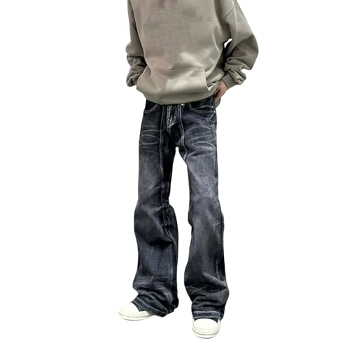 Jeans Pants Trouser Denim Trendy Street Grey Retro Casual Commuter Flared Straight Leg for Men