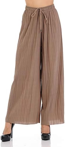 GAAM Women's High Waisted Pleated Palazzo Pants - Comfortable Elegant Loose Mocha one Size