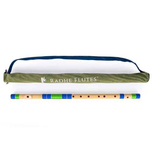 Image of Radhe Flutes PVC Fiber Bass G With Velvet Cover (Beige Flute With Blue & Green Threads)
