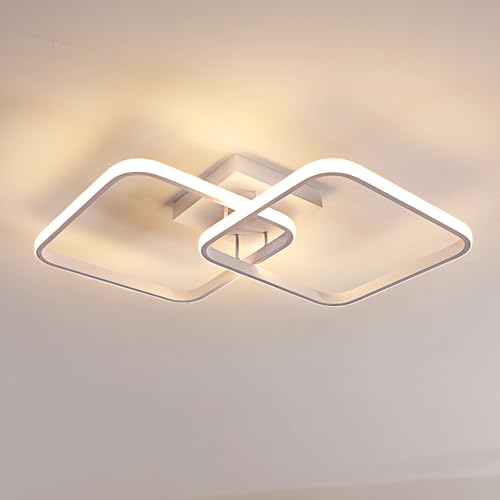 Goeco Plafoniera Led Soffitto Moderna, 42W 64CM Lampadario LED Soffitto Quadrato Interni Luce Calda 3000K, Illuminazione soggiorno Paralume in Acrilico per Soggiorno, Camera da Letto, Cucina, Bianco
