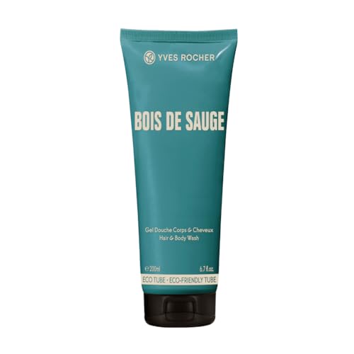 Yves Rocher Bois de Sauge Dusch-Shampoo, Intensiv aromatische Frische für Herren, 1 x Tube 200 ml