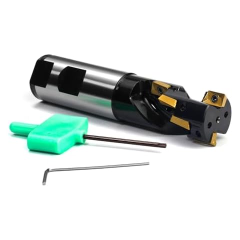 OSCARBIDE Heavy Duty Indexable End Mill,1''Shank Weldon,1"Cutting Diameter,4-1/4" Overall Length,2 Flutes,Right Hand with 8 Pieces APKT1003 Carbide Inserts Cover