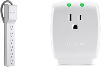 BelkinBelkin 6-Outlet Commercial Power Strip Surge Protector,White & 1-Outlet Home Series SurgeCube - Grounded Outlet Portable Wall Tap Adapter - White, 1080 JoulesBelkin