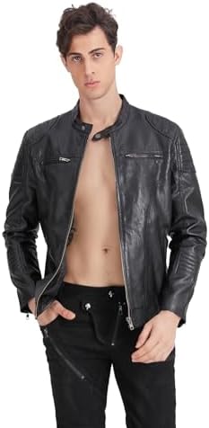 TZMAPU Jaqueta masculina de couro PU para motocicleta, estilo pun...