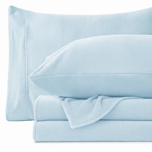 Love's cabin Fleece Full Sheet Set - 4 Pcs Sky Blue Winter Soft Plush Polar Fleece Bed Sheets Set with 16" Deep Pocket,Cozy Warmth for Cold Season(1 Flat Sheet,1 Fitted Sheet,2 Pillow Cases)