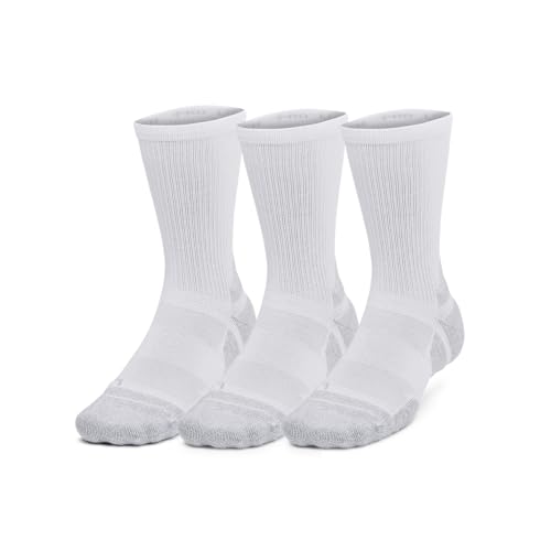 Under Armour Unisex-Adult Performance Tech Pro Crew Socks 3 Pack, (100) White/White/Mod Gray, Large