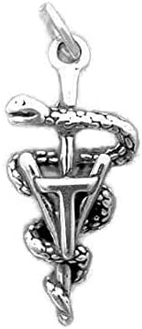 Vet Tech Charm .925 Sterling Silver, Veterinary, Technician Veterinarian, Caduceus Symbol Pendant