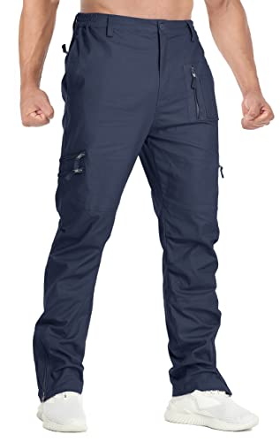 TACVASEN Men's Cotton Cargo Long Pants 9 Pockets Elastic Waist Military Work Hiking Outdoor Pants（No Belt）2