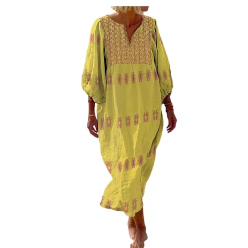 Vestido bohemio con estampado de retazos exclusivo y cuello en V fluido de mujer