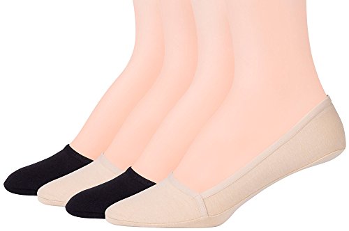 PEDS Women's Unseen Low Cut No Show Socks with Gel Tab, Black, Nude (4 Pairs), Shoe Size: 8-12