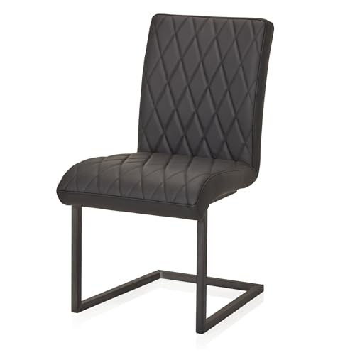 KHG Esszimmerstuhl Schwingstuhl Schwarz Leder | Freischwinger bis 110 kg - Küchenstuhl, Schwingstuhl, Polsterstuhl mit Schaumstofffüllung...